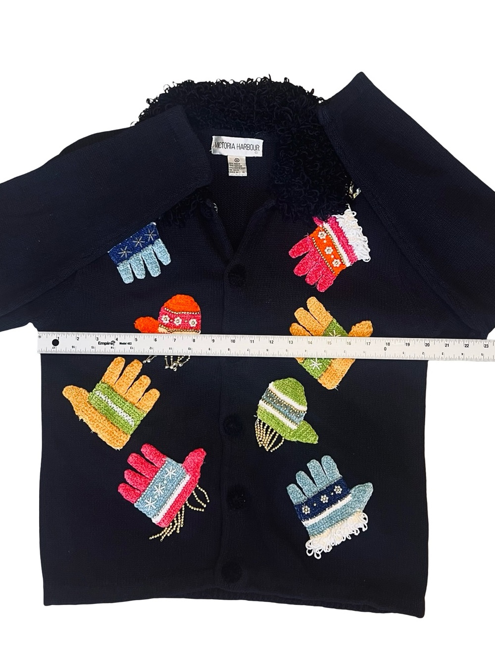 Victoria Harbour Vintage Y2K M Black Mitten Cardigan Sweater Beaded Embellished - Picture 6 of 13